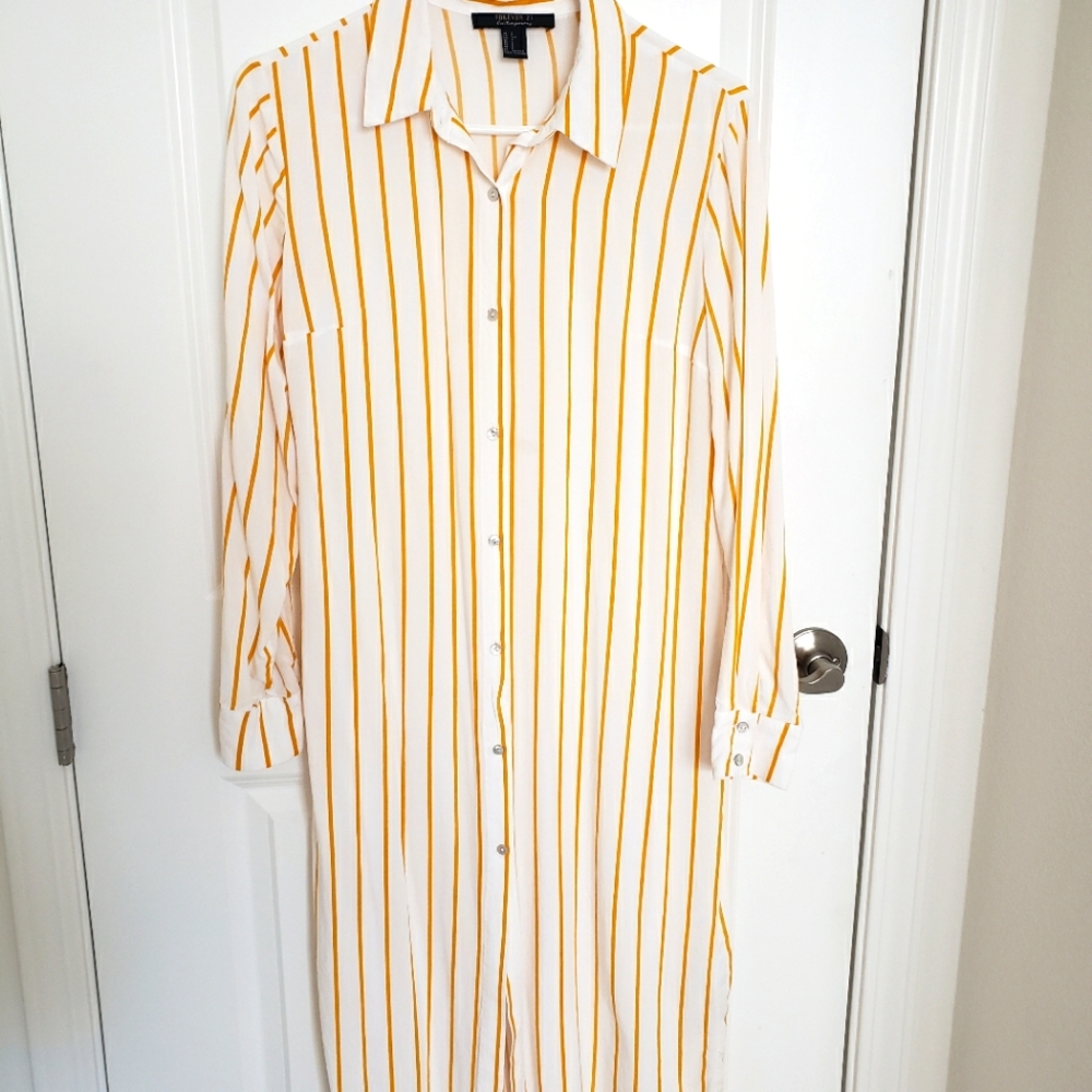 FOREVER21 🌟 White Yellow Striped Dress